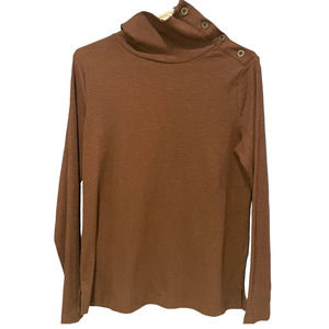 Jane and Delancey Womens Ribbed Sweater Size L Brown Button Collar Turtleneck